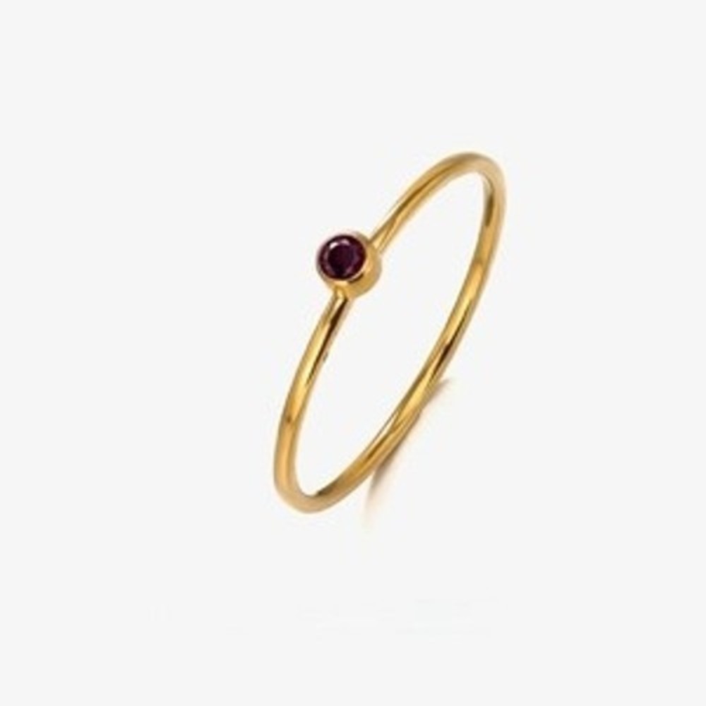 18K Gold Plated Stainless Steel Stackable Ring Purple February Stone Size 6